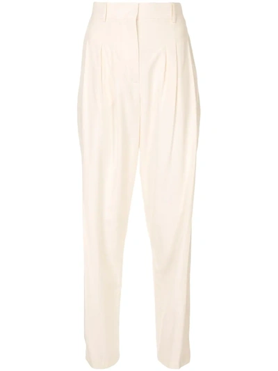 Ferragamo Mulberry Silk Straight-leg Trousers In White