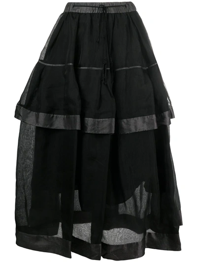 Renli Su Double-layered Midi Skirt In Black