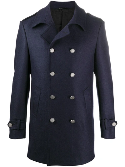 Tonello Fitted Double Breasted Coat In Blue