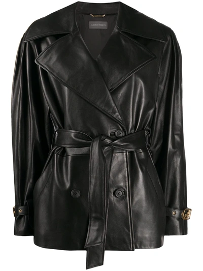 Alberta Ferretti Tie Waist Double-breasted Leather Jacket In Black