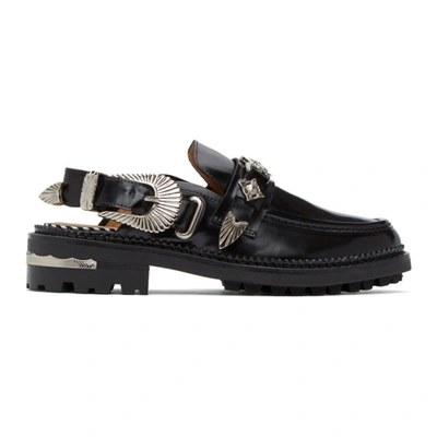 Toga Western-buckle Slingback Leather Loafers In Black