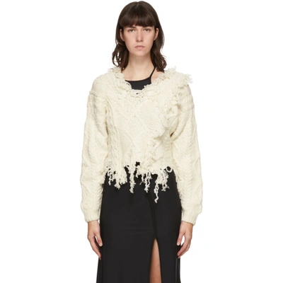 Ottolinger Deconstructed Cable-knit Sweater In White In Cream