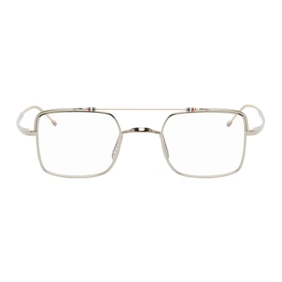 Thom Browne Silver And Gold Square Tb909 Glasses In Slvwhtgld