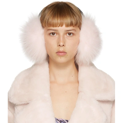 Yves Salomon Pink Fluffy Fur Ear Muffs In A5059 Candy