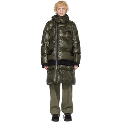 Sacai Panelled Quilted Mid-length Coat In Khaki 501