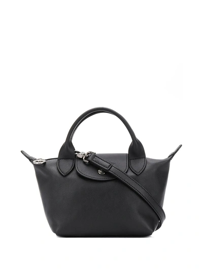 Longchamp Le Pliage Cuir Nano Crossbody Bag In Black