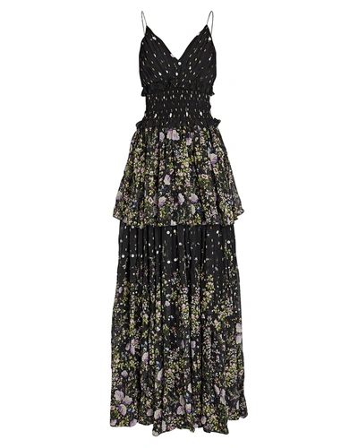 Amur Mariposa Sleeveless Tiered Gown In Multi