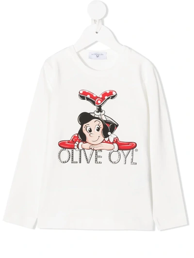 Monnalisa Kids' Olive Oyl Print T-shirt In White