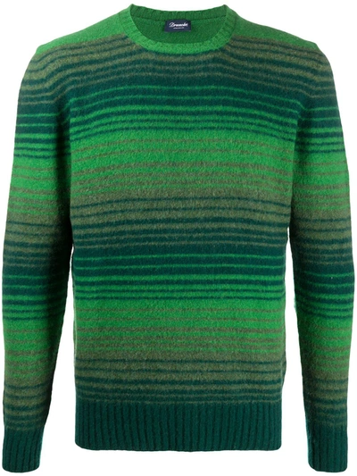 Drumohr Striped Brushed Lambswool Sweater In Green