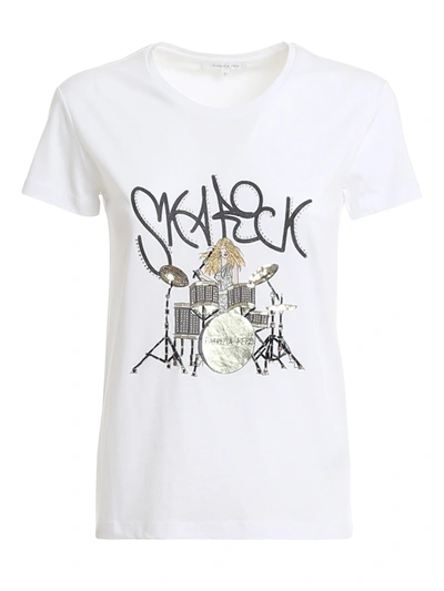 Patrizia Pepe Rock Print Embellished T-shirt In White