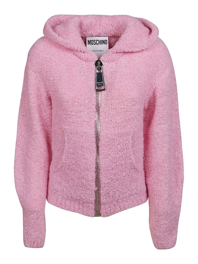 Moschino Alpaca Blend Hooded Cardigan In Pink