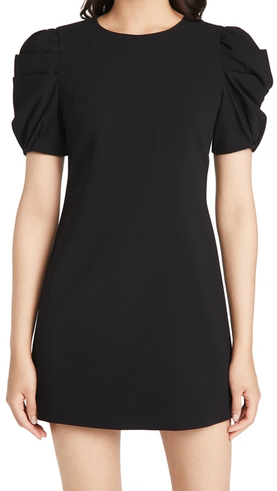 Alice And Olivia Hanita Short Puff Sleeve Shift Dress In Black