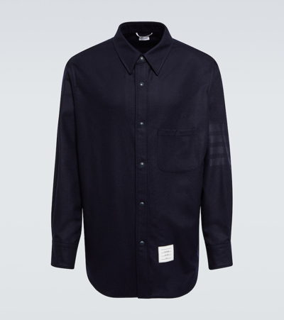 Thom Browne Logo Patch Shirt Jacket In Navy
