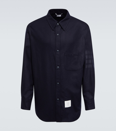 Thom Browne 4-bar Wool-blend Flannel Shirt Jacket In Blue