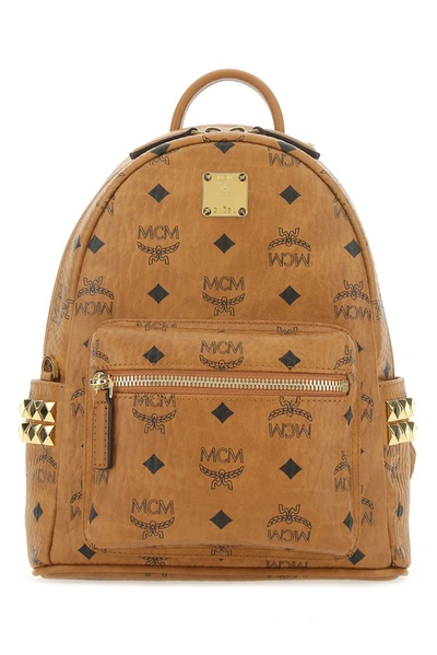 Mcm Stark Side Studs Zipped Backpack In Camel