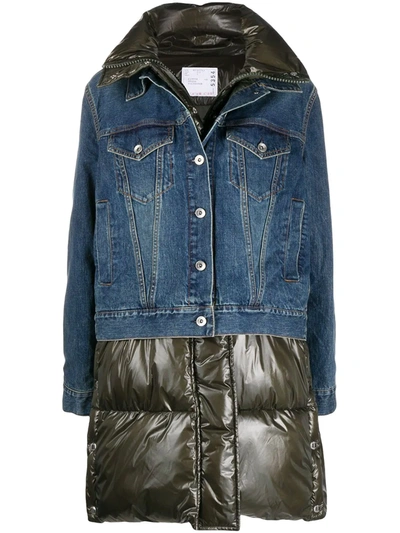 Sacai Padded Mid-length Coat In Blue