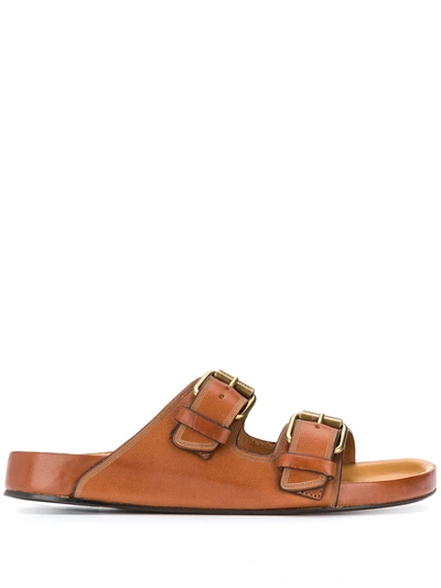 Isabel Marant Lennyo Double-strap Leather Slides In Brown
