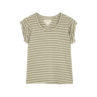 Current Elliott The Culver Striped Cotton T-shirt In Covert Green And Angora Stripe