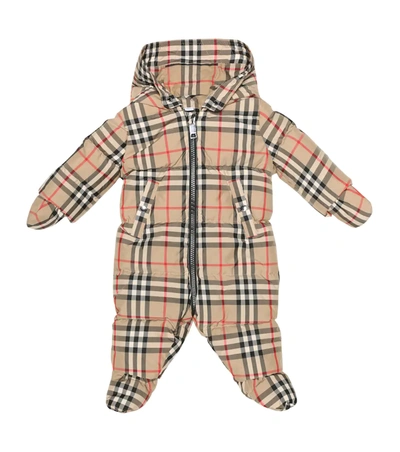 Burberry Babies' Vintage Check Down-filled Puffer Suit In Beige