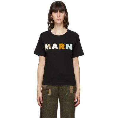 Marni Patchwork Logo Embroidered T-shirt In Black