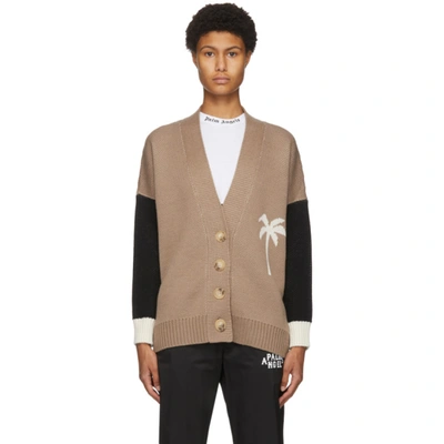Palm Angels Palm Tree Colour-block Cardigan In Brown/white