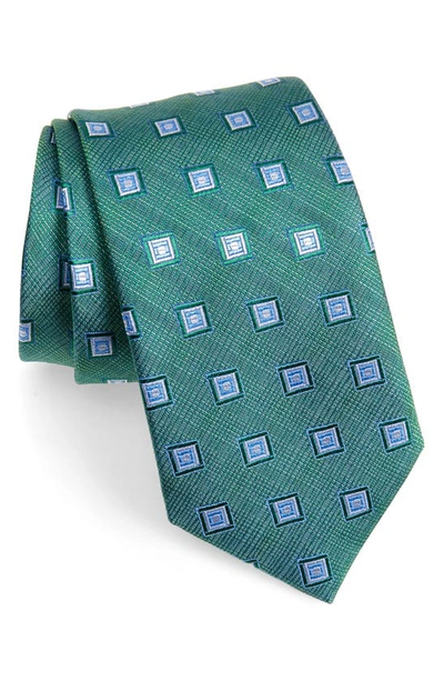 David Donahue Geometric Woven Silk Tie In Grass