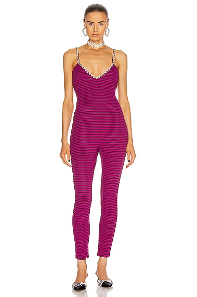 Area Crystal Strap Camisole Catsuit In Magenta