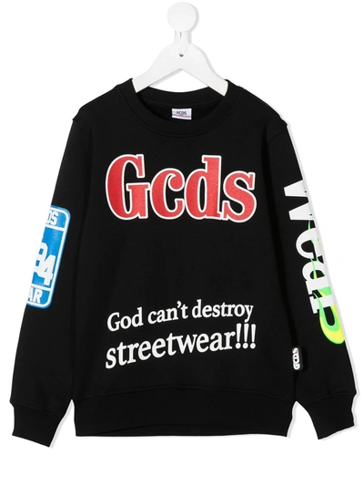 Gcds Teen Slogan Logo Print Sweatshirt In Black