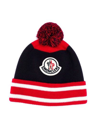 Moncler Kids Beanie Berretto For Boys In Blue