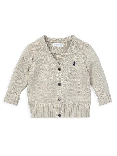 Ralph Lauren Baby Boy's Combed Cotton Button-front Cardigan In Heather Gray