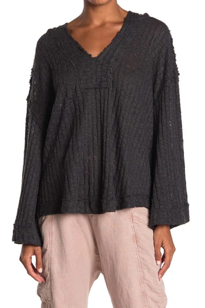 Free People Baja Babe Hooded Hacci Jumper In Washed Black