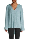Free People Baja Babe Hooded Hacci Sweater In Blue