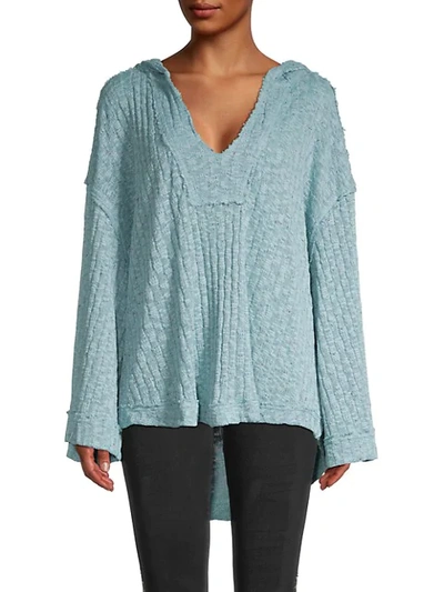 Free People Baja Babe Hooded Hacci Jumper In Blue