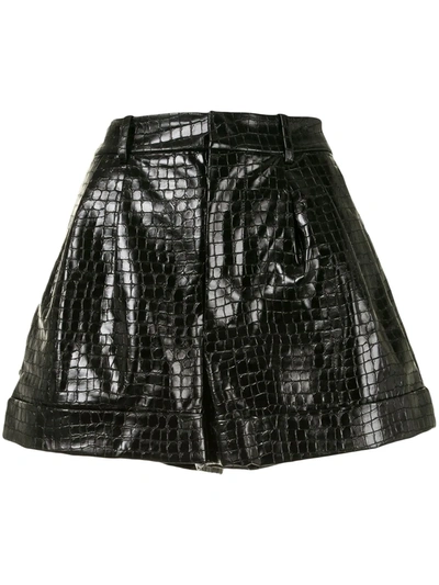 Alice And Olivia Conry Vegan Leather Pleat Cuff Shorts In Black