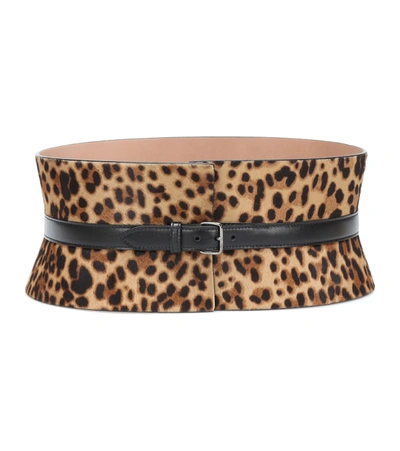 Alaïa Leopard-print Leather Corset Belt In Beige