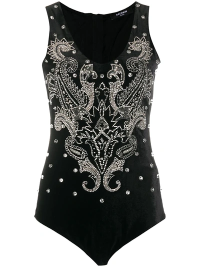 Balmain Embellished Bodysuit In Black