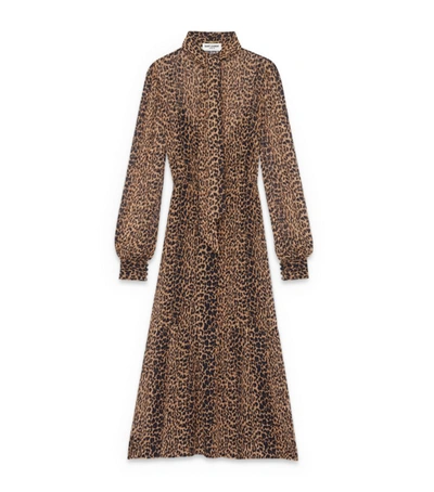 Saint Laurent Silk Leopard Print Maxi Dress