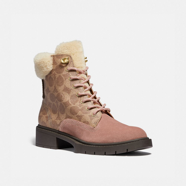 coach lorimer coated canvas monogram combat booties