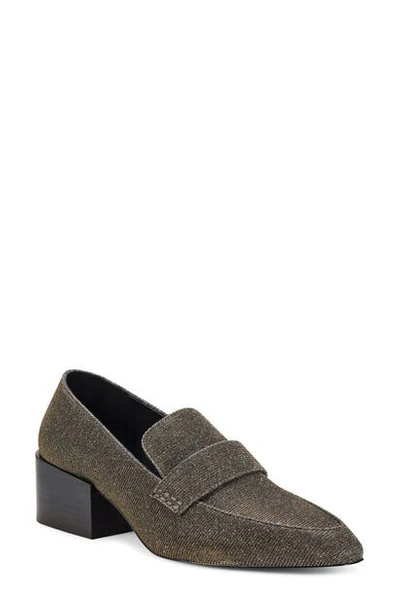Vince Camuto Women's Adealia Block-heel Loafers Women's Shoes In Pewter Glitter Fabric