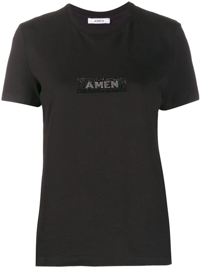 Amen Strass Logo Slim T-shirt In Black