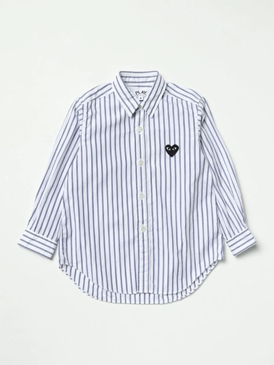 Comme Des Garçons Play Striped Shirt For Kids With Iconic Logo In White