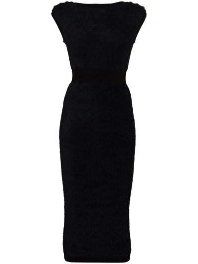 Balmain Fine-knit Fitted Pencil Dress In Black