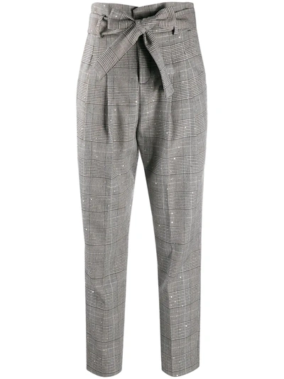 Liu •jo Prince Of Wales Check Tied Trousers In Grey