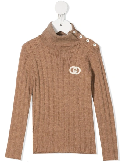 Gucci Babies' Gg Logo Buttoned-shoulder Jumper In 棕色