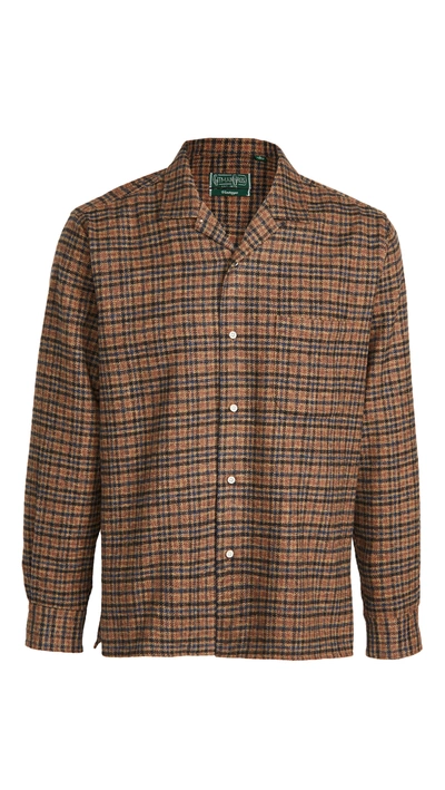 Gitman Vintage Cotton Tweed Check Camp Collar Shirt In Brown