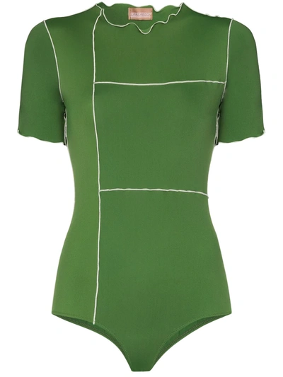 Fantabody Valentina Leo Short-sleeve Bodysuit In Green