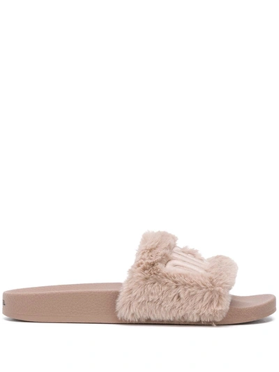 Diesel Faux Fur Sliders In Neutrals