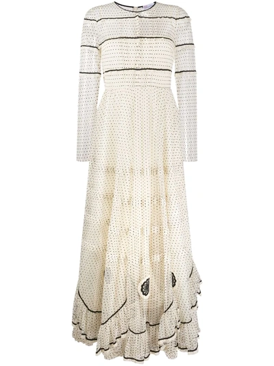 red valentino white lace dress Red Valentino Lace-trimmed Flocked Tulle Maxi Dress In Cream