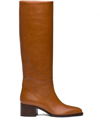 Prada Pointed Toe Knee-high Boots In Brown