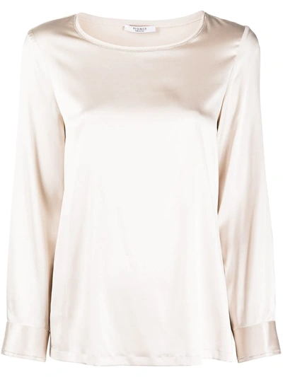 Peserico Long-sleeved Silk-blend T-shirt In Neutrals
